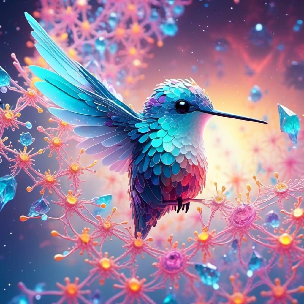 Hummingbird Flight: Iridescent Fractal Digital Art
