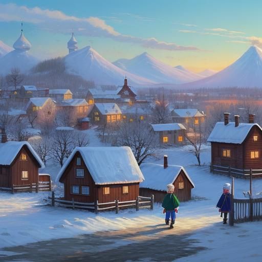 Anime-Style Russian Village Illustration