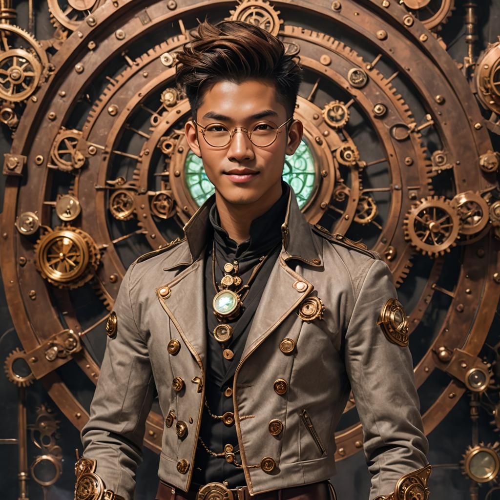 Steampunk Mage in Cyberpunk City with Ethereal Light