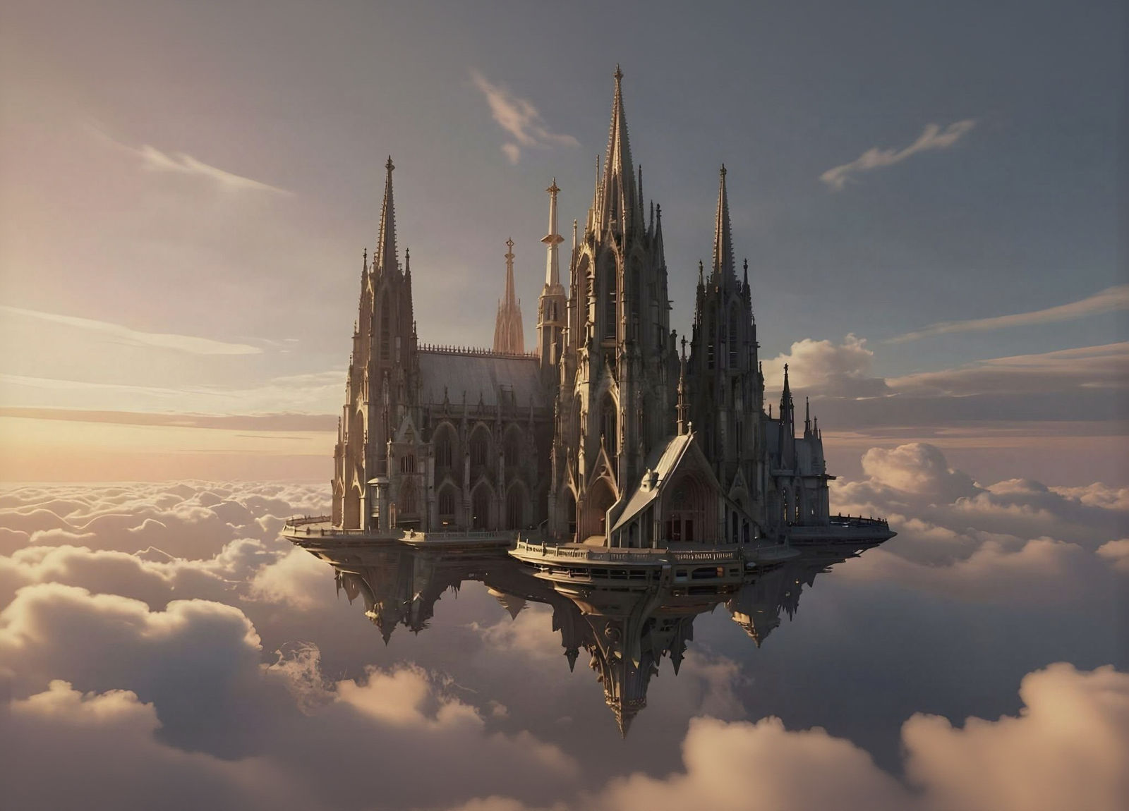 Futuristic Gothic Cathedral Floating in the Sky