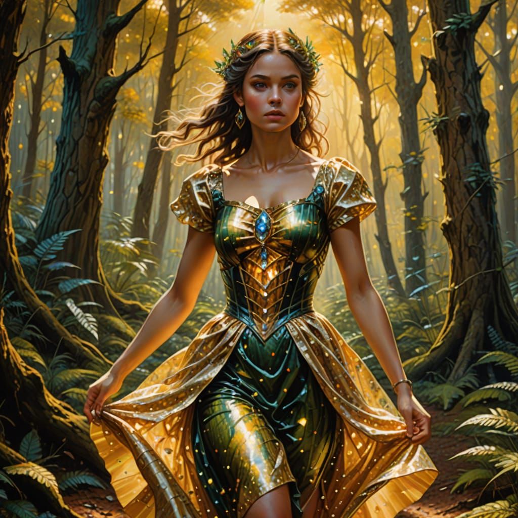 Mystical Forest Maiden in Vibrant Oil Painting Style