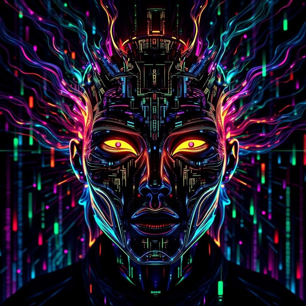 Vibrant Rainbow Glitch Art of Scrolling Computer Code