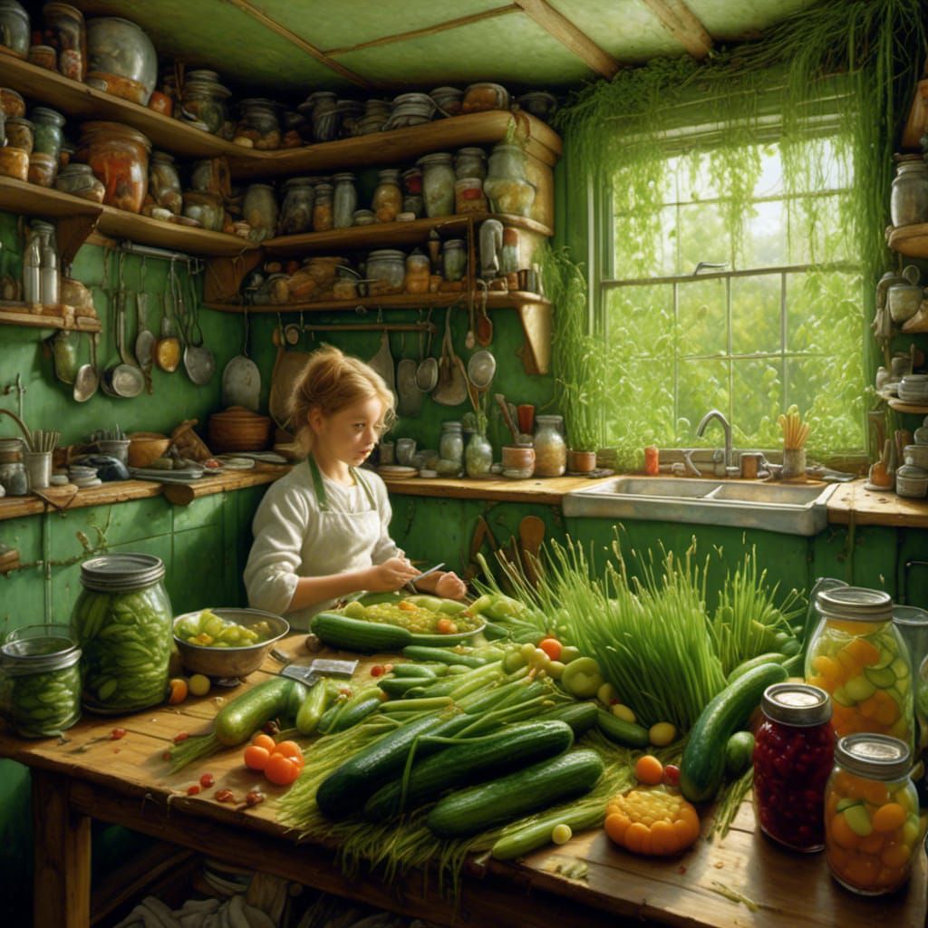 Detailed Kitchen Scene with Jams and Pickles