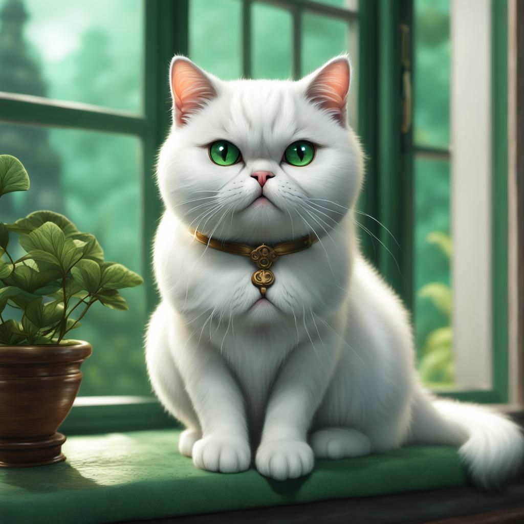 Exotic Shorthair Cat with Green Eyes, Detailed Matte Paintin...