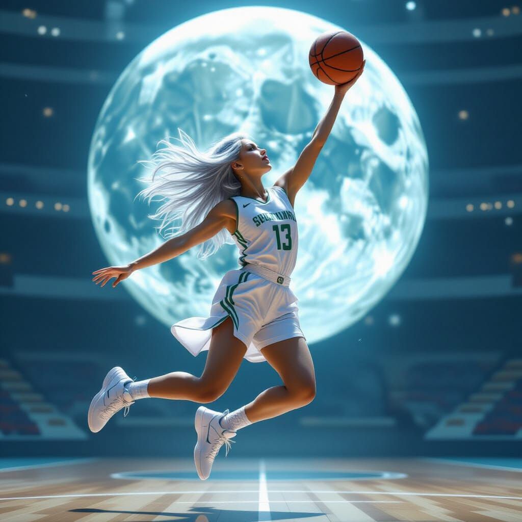 Moon Basketball Player in Art Nouveau Style