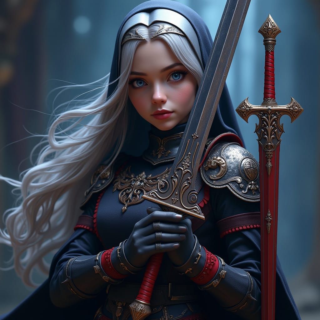 Ethereal Warrior Nun in Dark Fantasy Armor