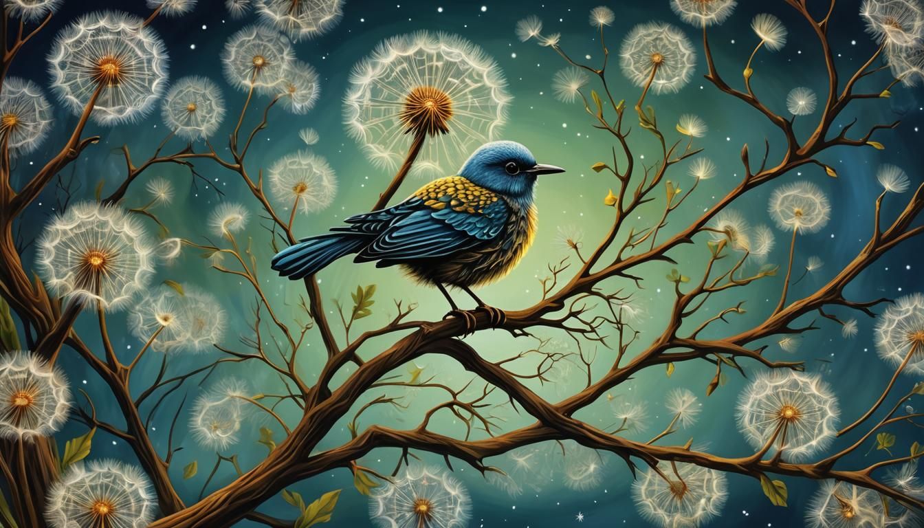 Dandelion Feather Bird in Disney Van Gogh Style