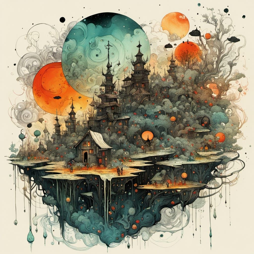 Hell Freezing Over as Whimsical Ink Sketch