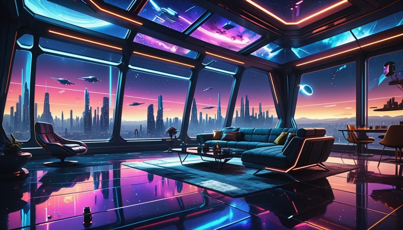 Luxurious Space Penthouse in Futuristic Digital Art