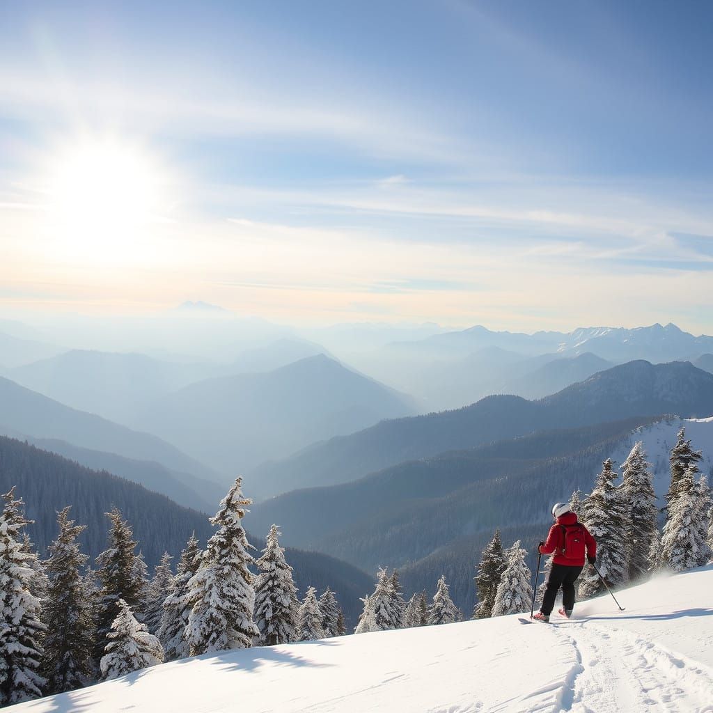 Skiing Down a Majestic Mountain Slope