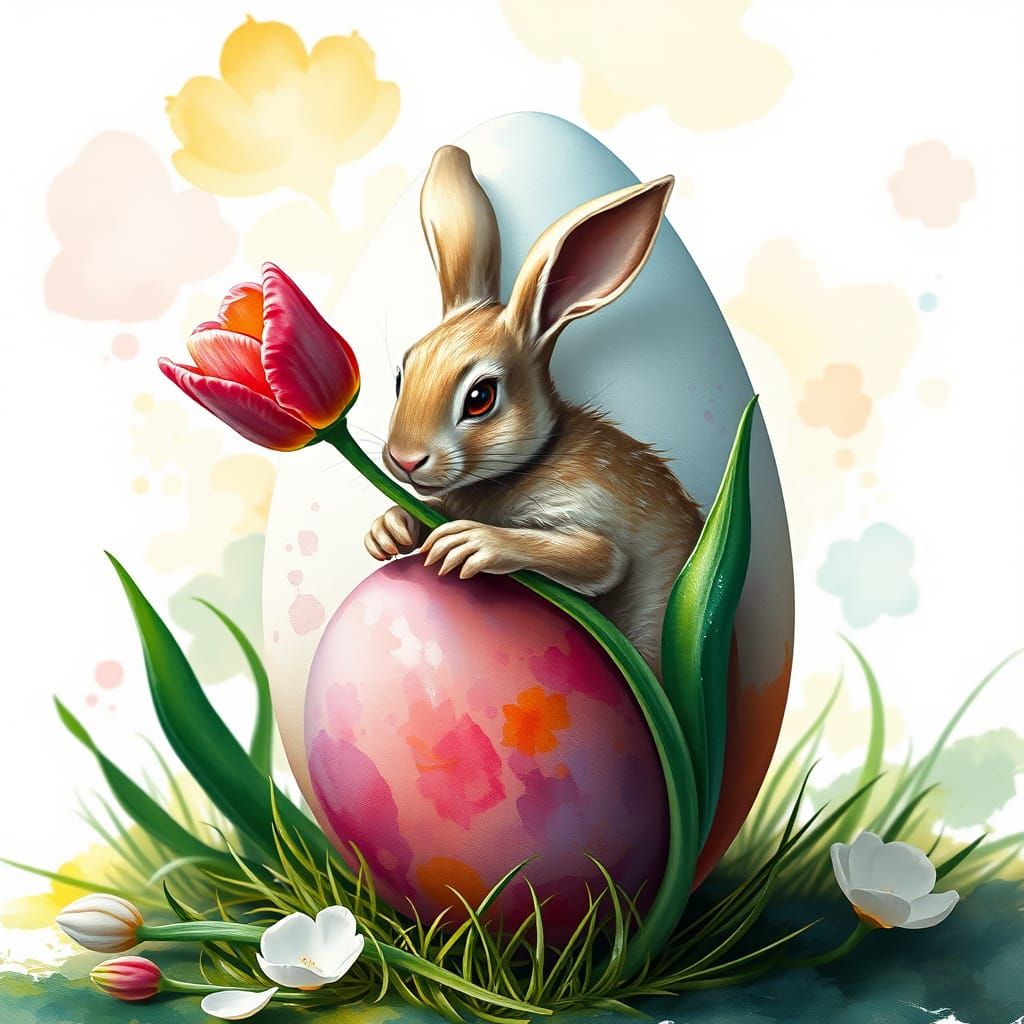 Vibrant Easter Egg Fantastical Scene in Watercolour Style