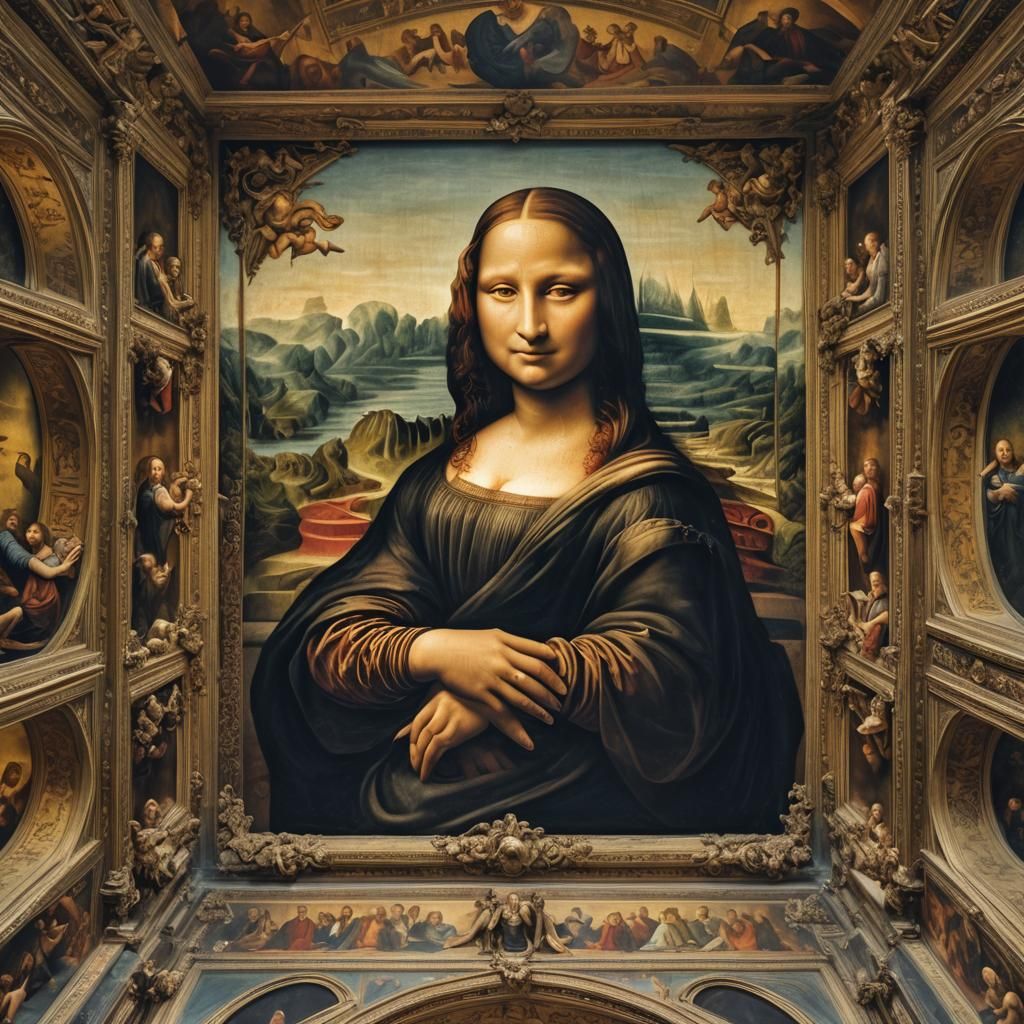 Mona Lisa Flies Through Sistine Chapel: Hyperrealistic Rende...