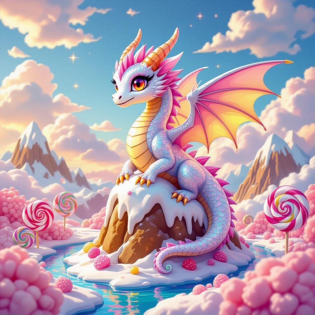 Candy Dragon Over Lollipop Kingdom: Hyperrealistic Digital A...