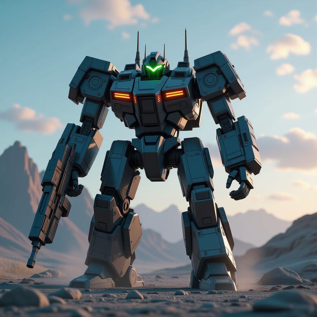 Heavily Armed Mech in Dramatic Sci-Fi Setting