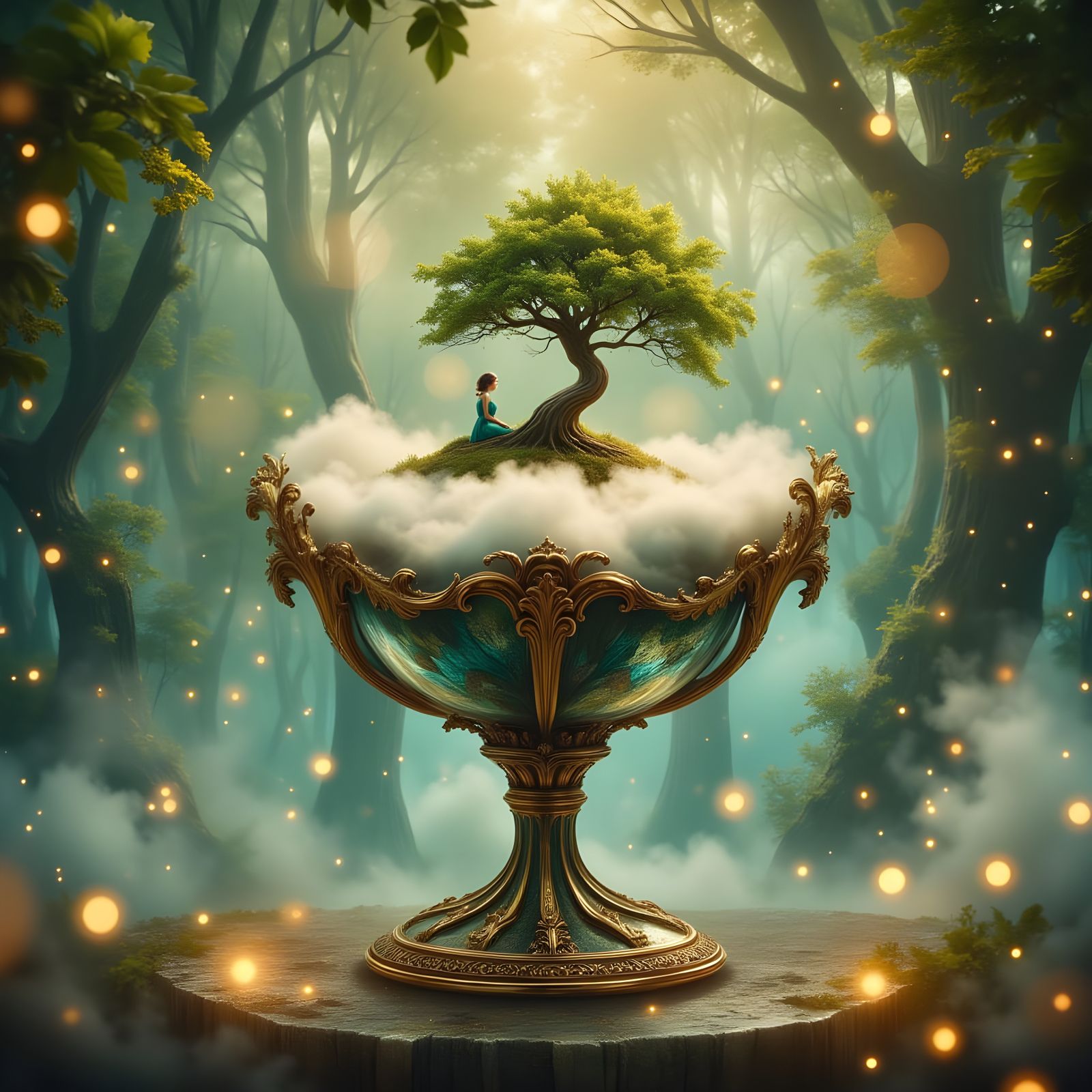 Floating Island in Goblet, High Fantasy Dreamscape