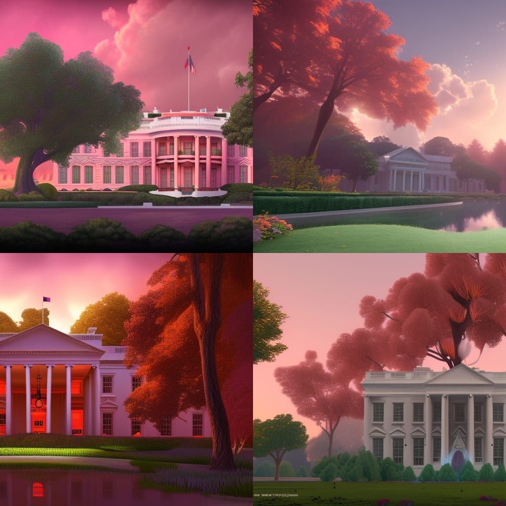 Modern White House with Pink and Orange Skies