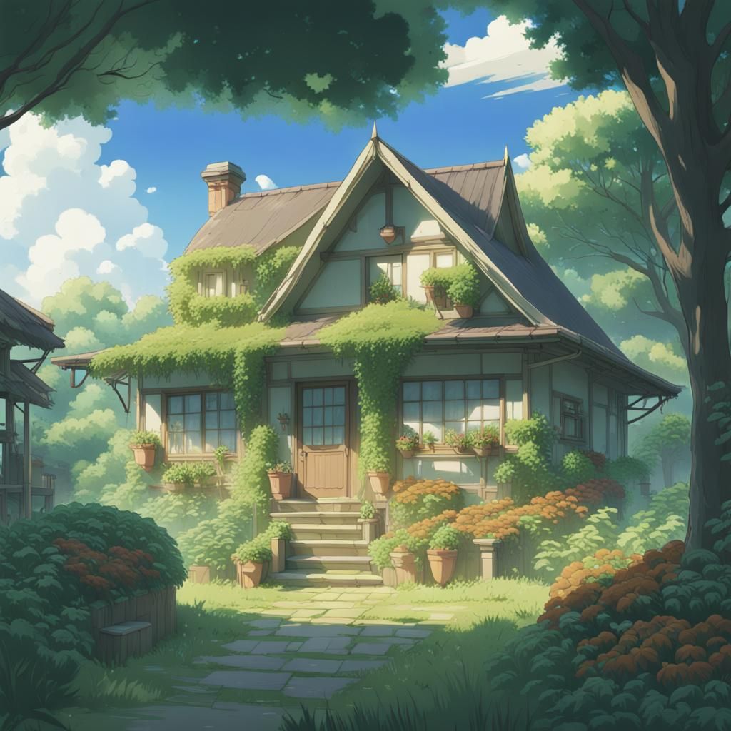 Charming Bungalow with Herb Garden in Anime Style