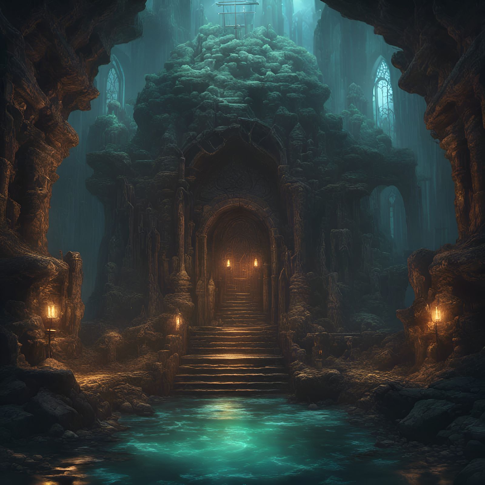 Dark Fantasy Dungeon with Chromatic Water in Unreal Engine