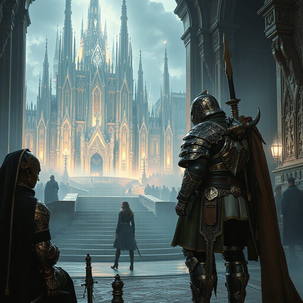 High Fantasy Scene with Ornate Armor in Vivid Lighting