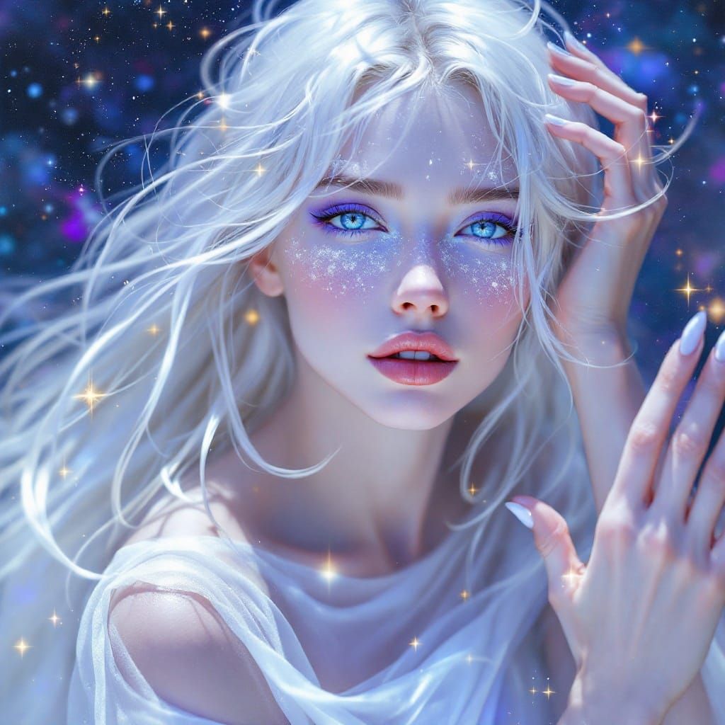 Ethereal Celestial Goddess in Vibrant Cosmic Nebula