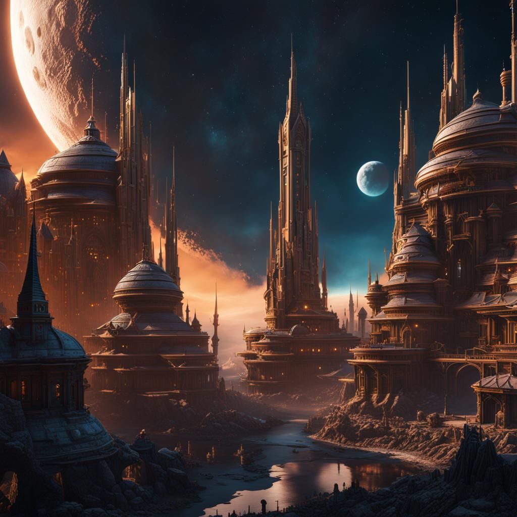 Fantastical City on the Moon in Deep Color