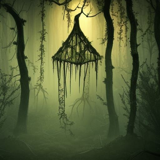 Eldritch Graveyard in Spider Forest: Digital Art