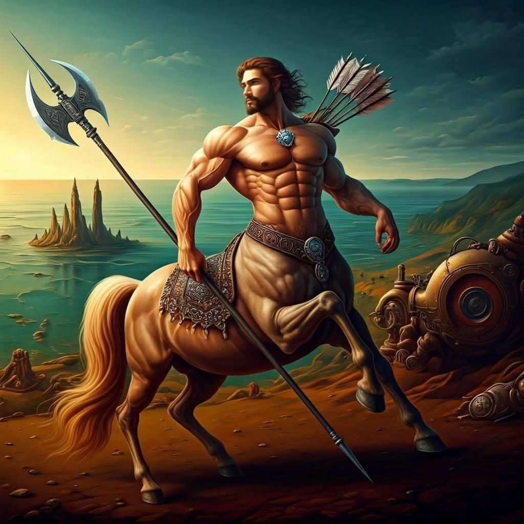 Centaur with Bow in Baroque Steampunk Style