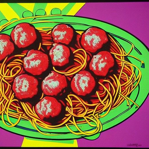 Spaghetti and Meatballs in Psychedelic Pop Art