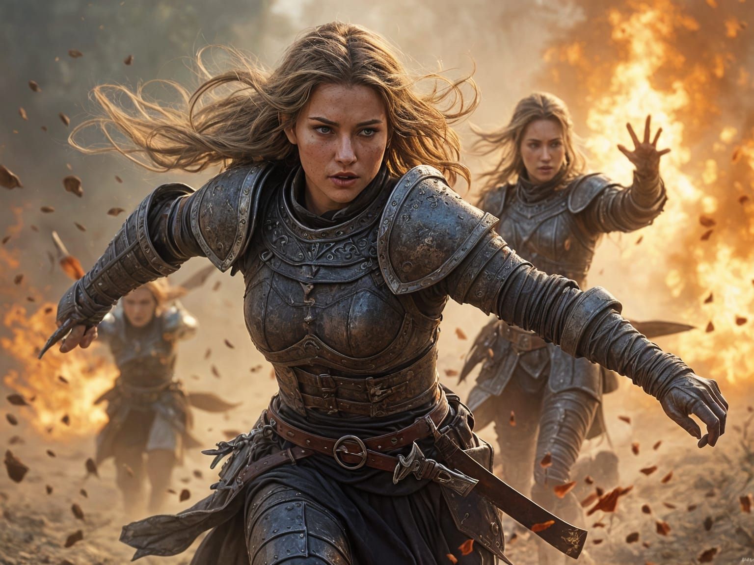 Female Warriors Charging in Photorealistic Style