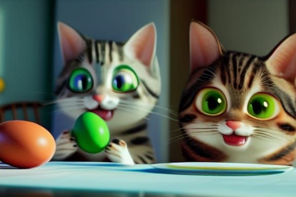 Halloween Kitties Playing with Eggs: 3D Animation