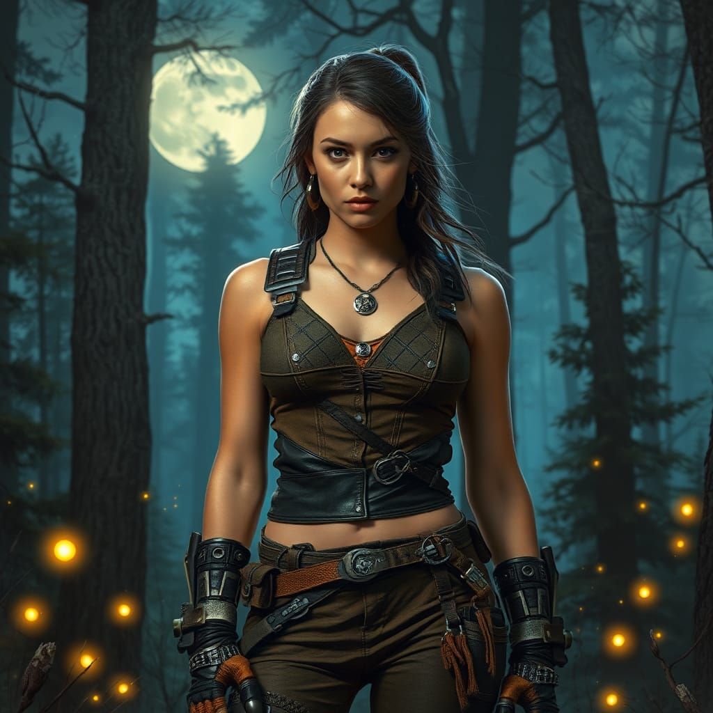 Nova Forrester in Mystical Forest, Surreal Industrial Art