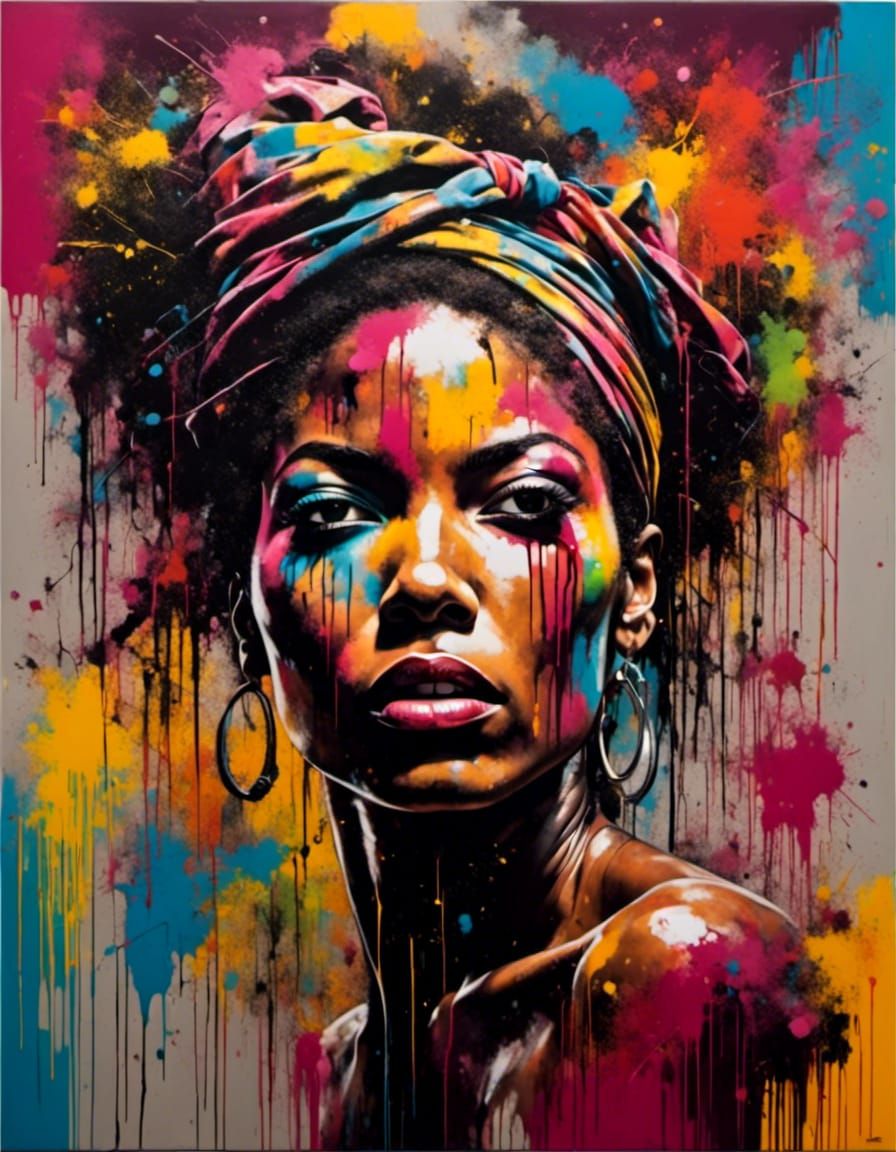 Caribbean Woman: Neo-Expressionist Acrylic Splash Art