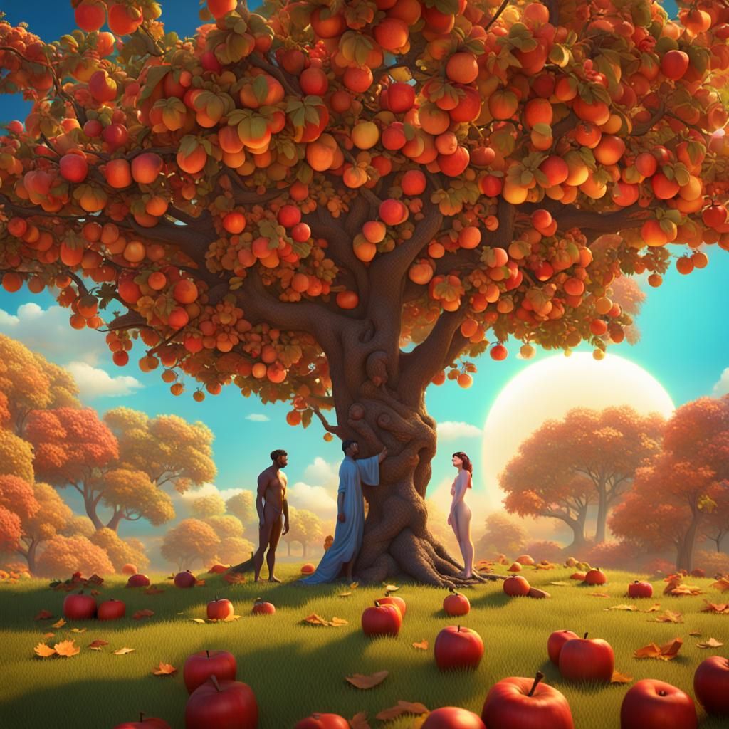Adam and Eve in Paradise: Pixar-Style 3D Art