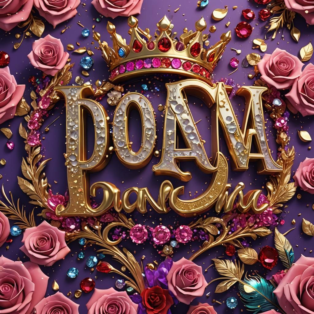 Luxurious 3D Digital Art Featuring "DIANA" in Gold