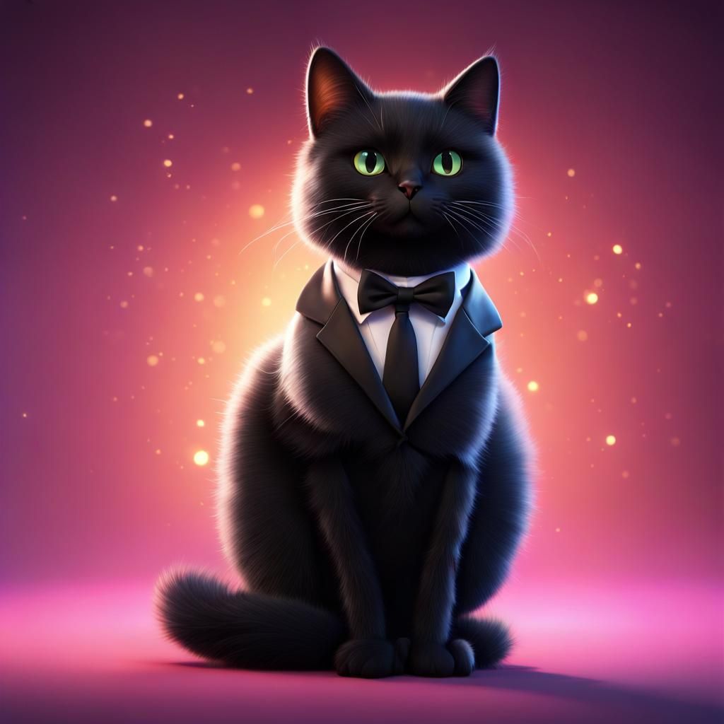 Dapper Magical Black Cat in 3D Style
