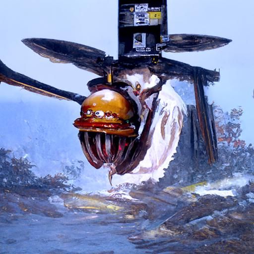 Sentient Ceiling Fan Eats McDonald's, Oil Painting