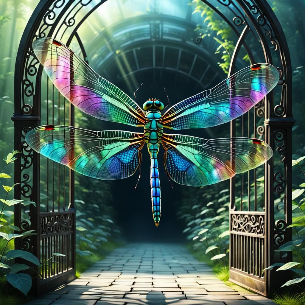 Majestic Dragonfly Emerges from Dimension Gate