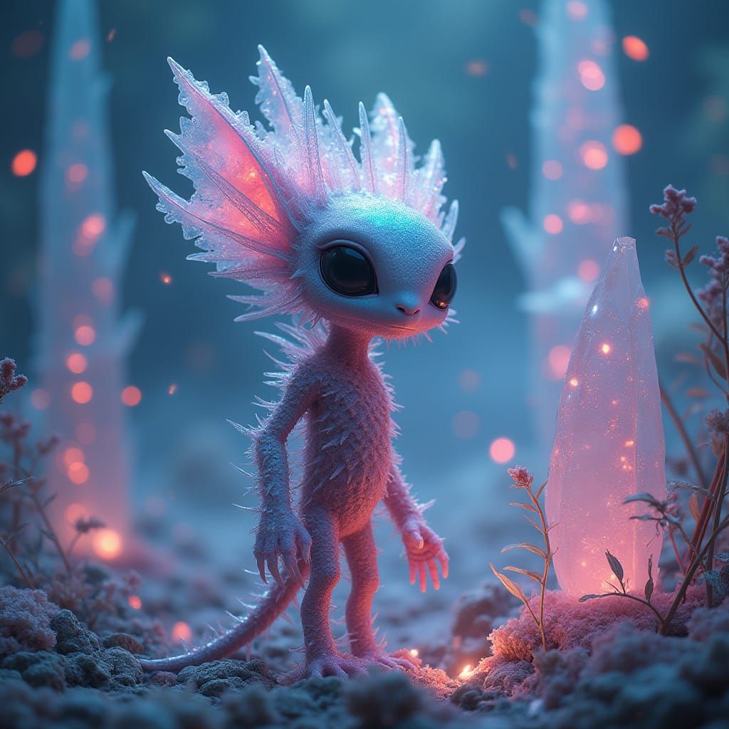 Alien Creature in Crystalline Dreamscape: Ethereal Art