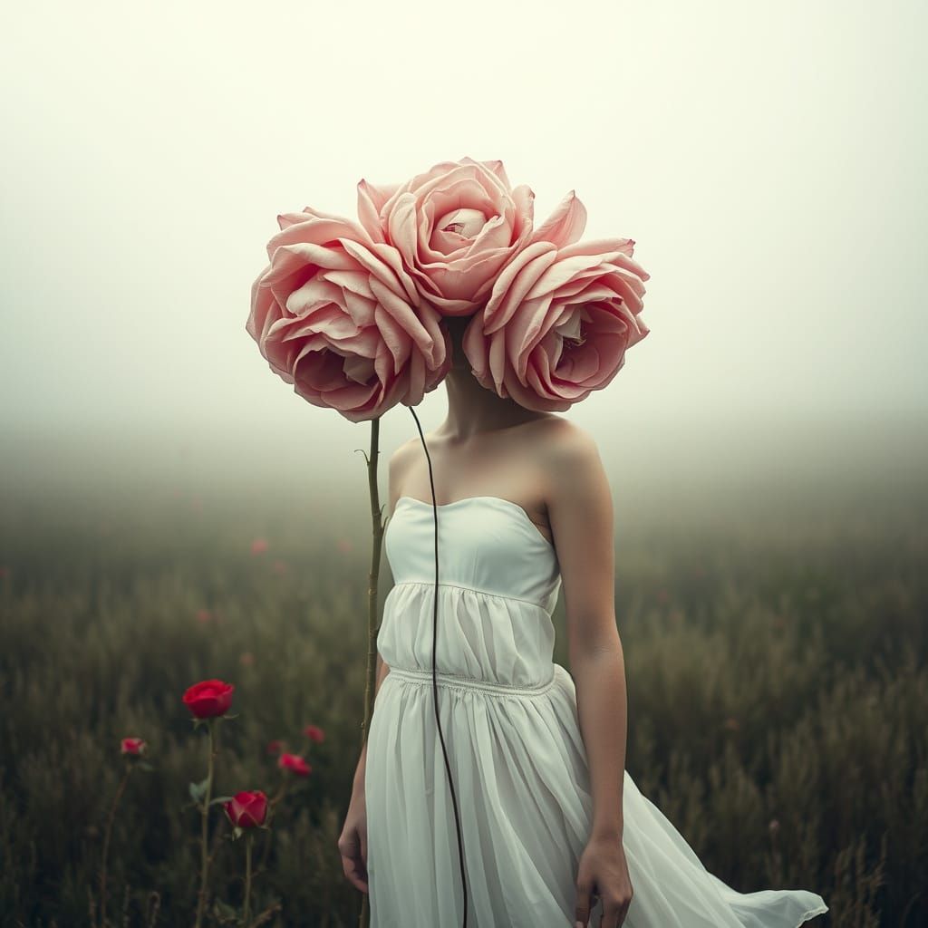 Surreal Floral Portrait in Muted Tones