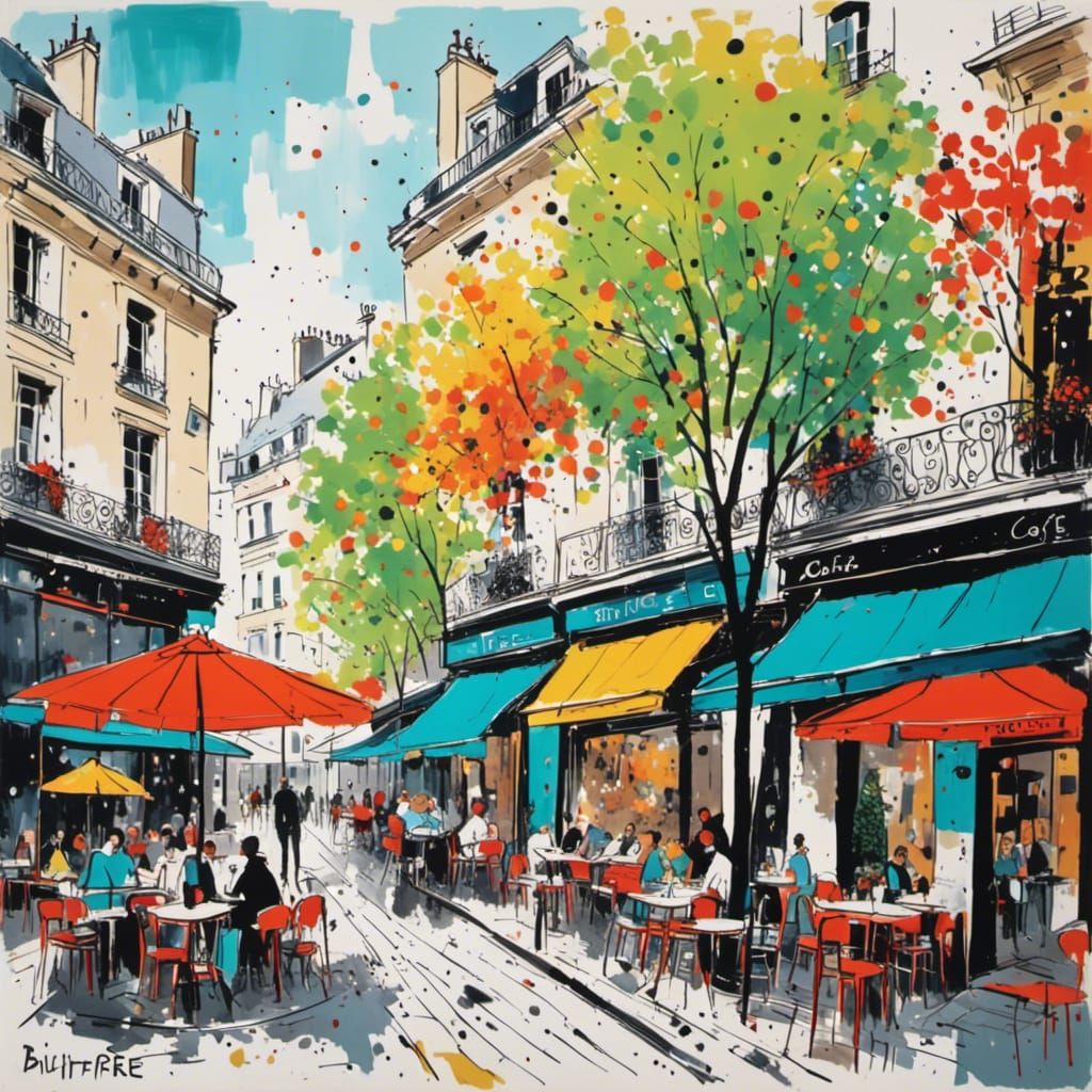 Colorful Paris Cafe Terrace with Flowers
