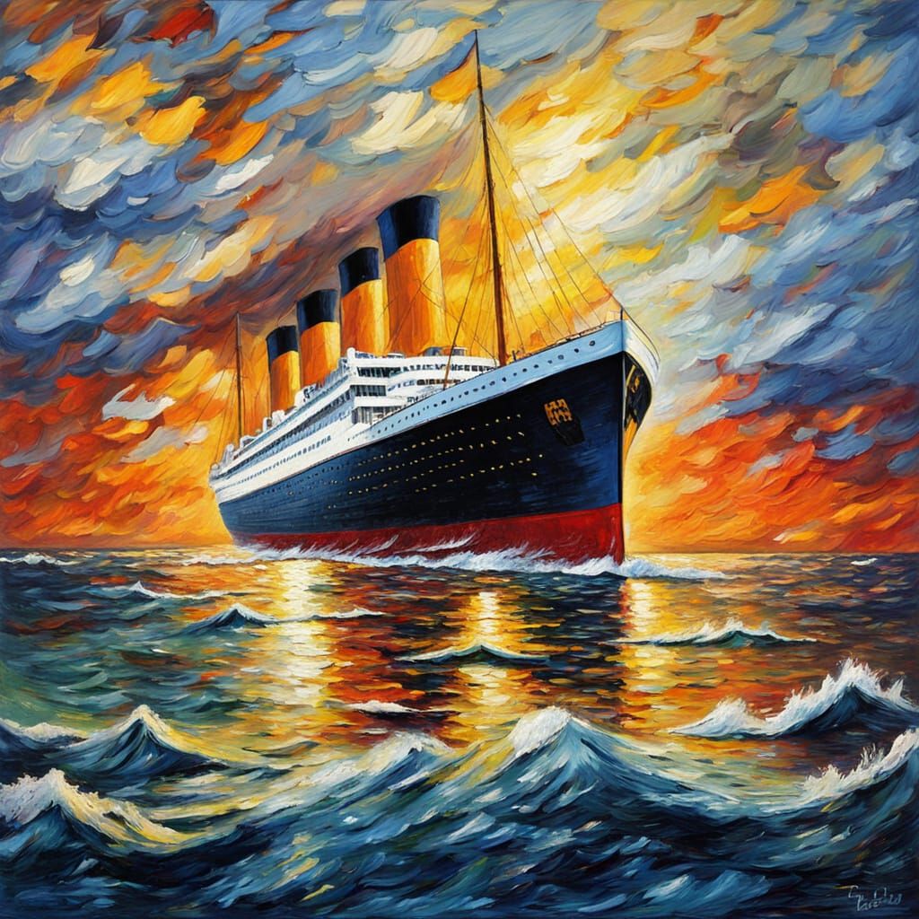 Titanic Sails in Neo-Impressionistic Oil Painting