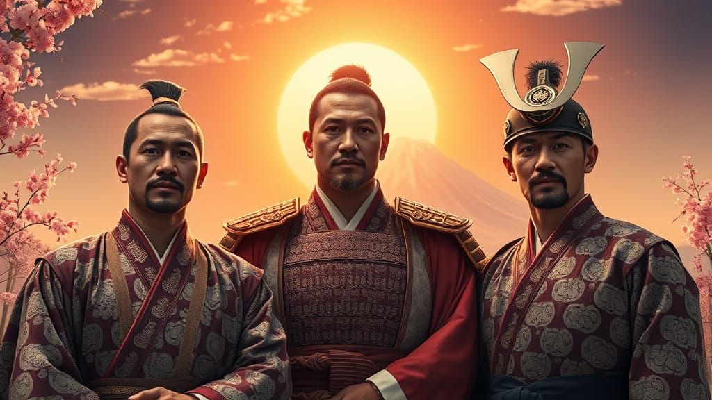 Elegant Samurai Stand United at Dawn, Inspired by Japanese T...