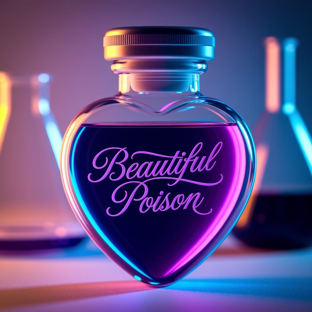Enigmatic Heart-Shaped Vial in Neon Hues