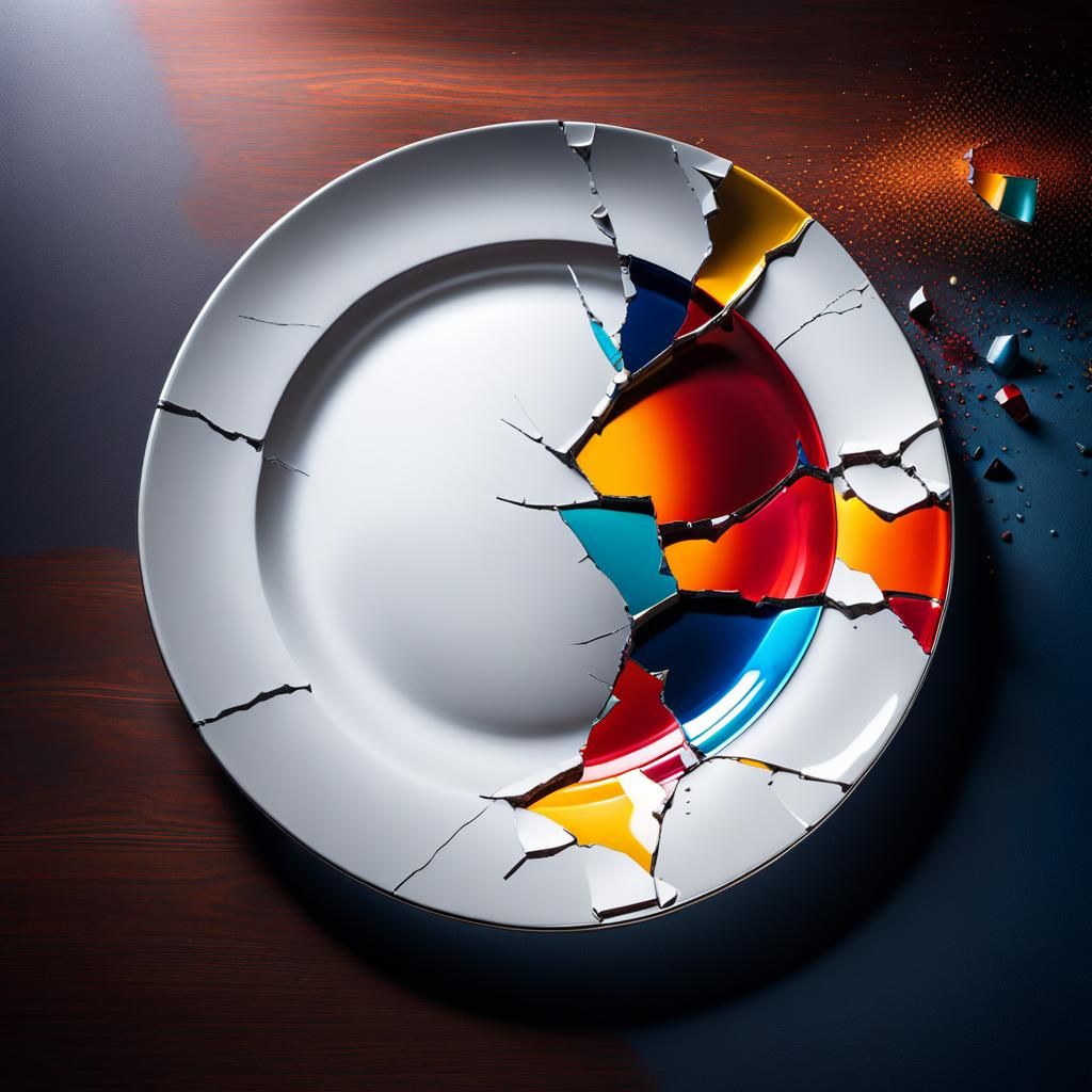 Hyperrealistic Cracked Plate on Kitchen Table