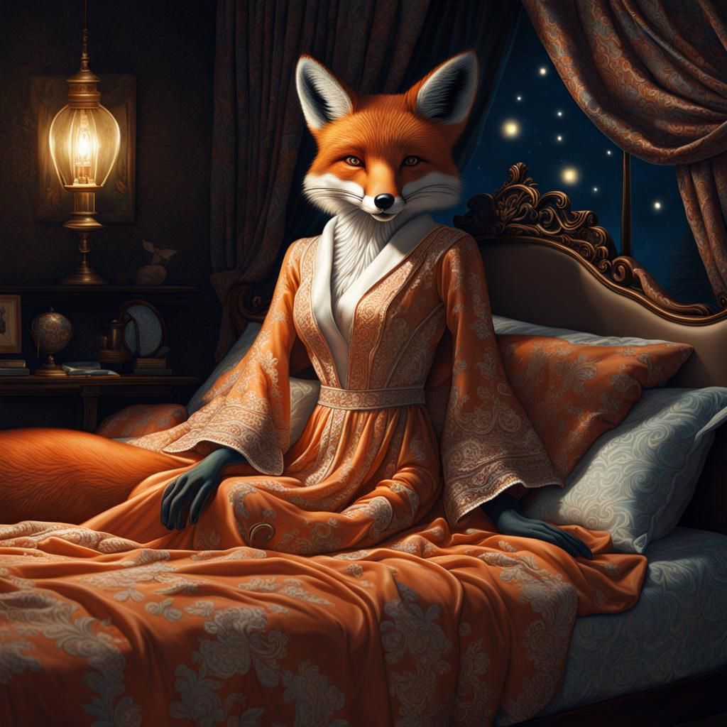 Anthropomorphic Fox in Nightdress, Digital Art