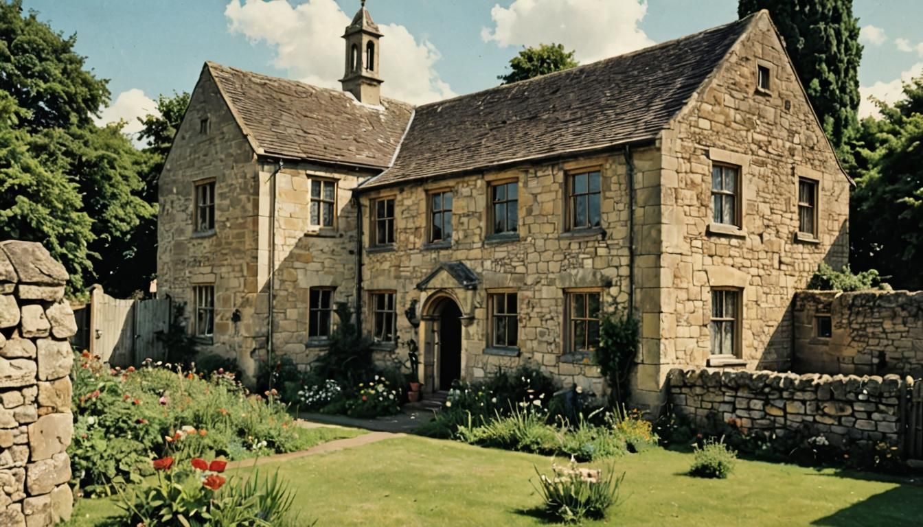 1940s Cotswold House Photo with Ginger Cat
