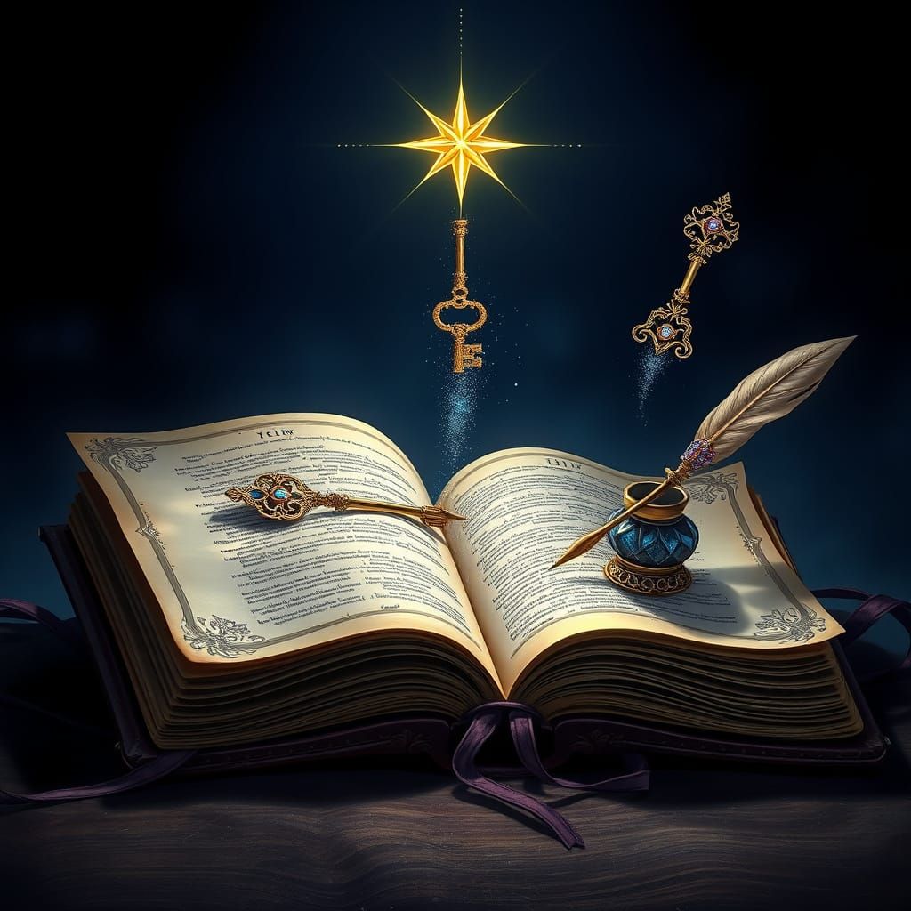 Ancient Tome Illuminated by Celestial Magic