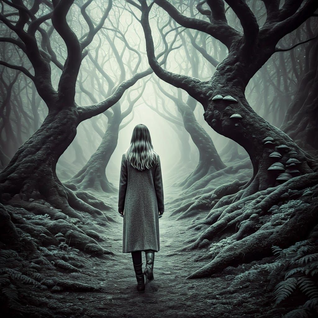 Ethereal Forest Path: Haunting Black and White Photography