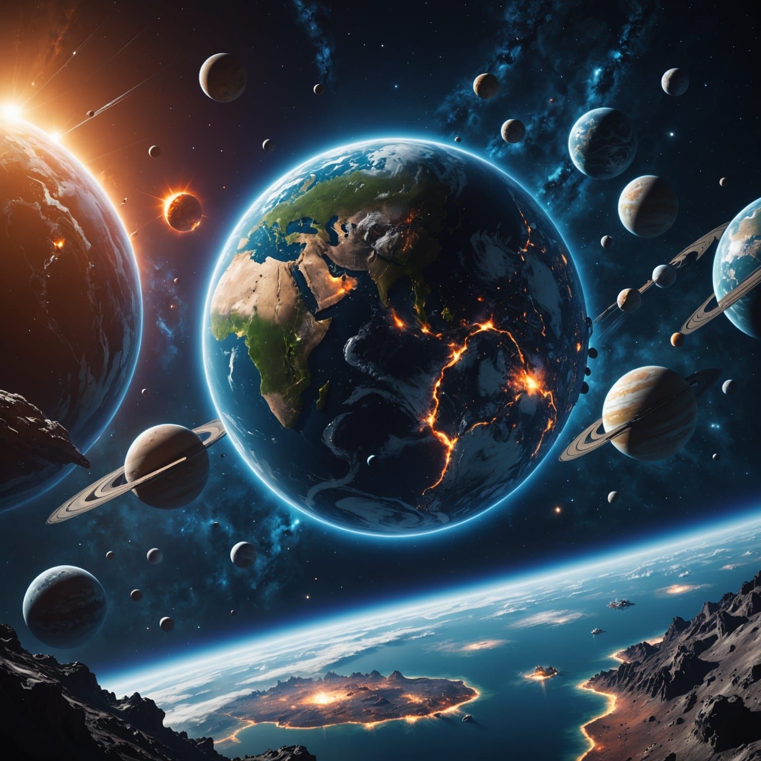 Ethereal Space Oasis in Vibrant Futuristic Hues