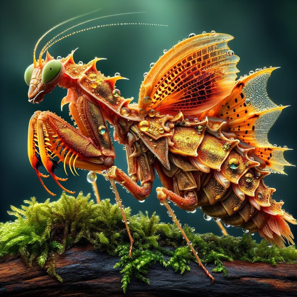 Golden Dragon Mantis with Fish Scales